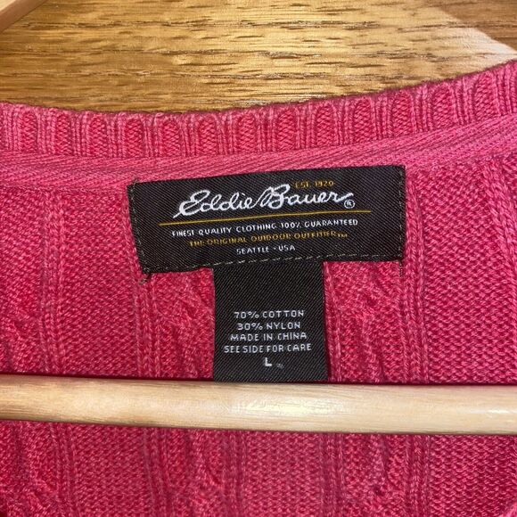 Eddie Bauer Midi Fisherman Pink Large Button Cardigan Pockets - Picture 2 of 5